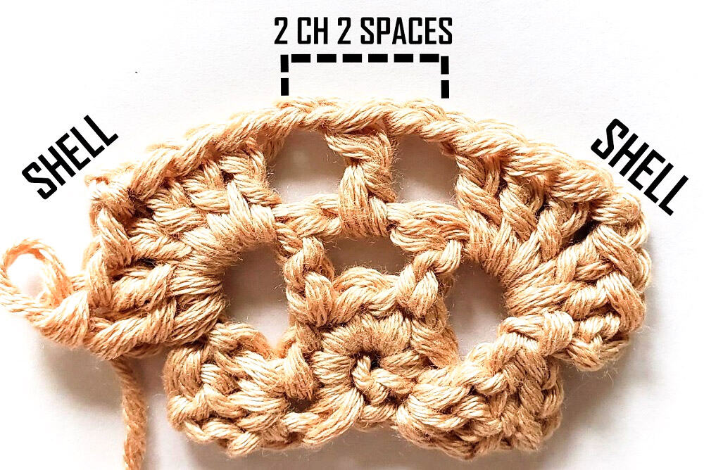 Row two of the crochet bandana.