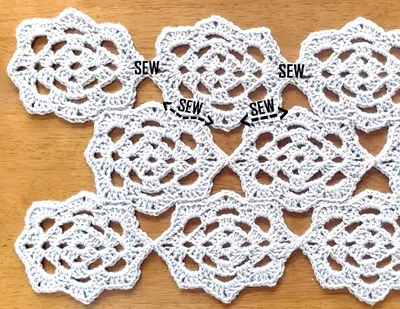 How to sew the crochet motif pieces together.