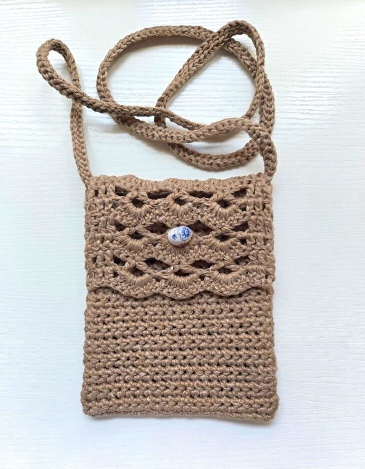 How to position and attach the button to the crochet purse.