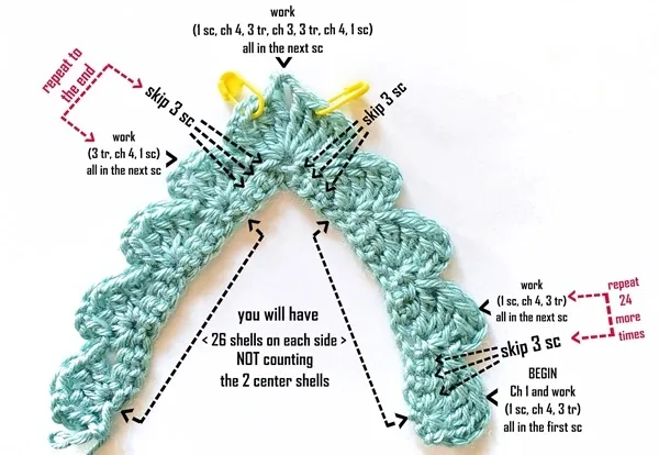 Row one of the scarf crochet pattern.