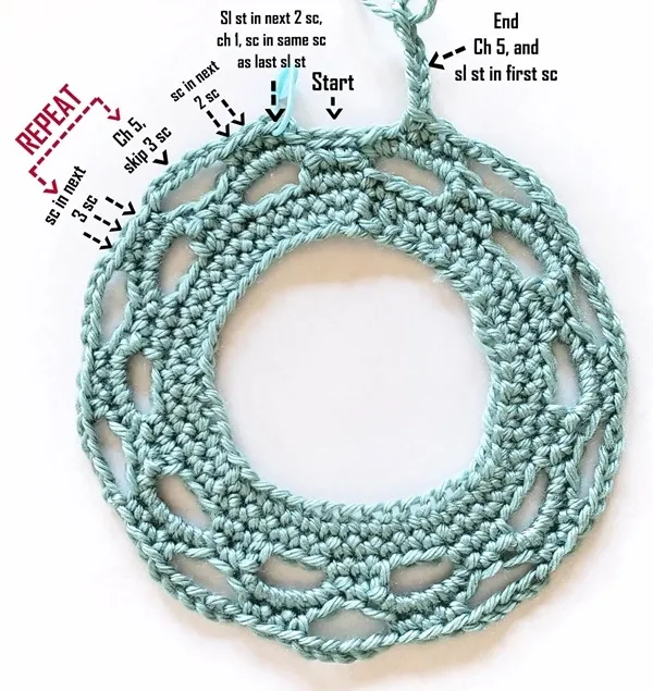 Round four of the crochet skirt pattern.