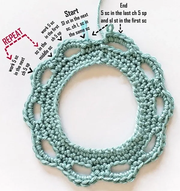 Round three of the crochet skirt pattern.