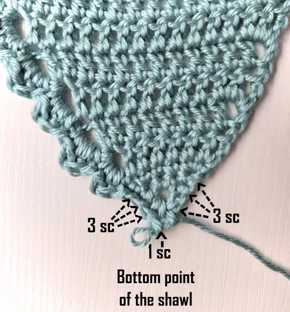How to work the bottom point of the border for the crochet shawl.