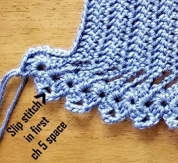 A visual aid on how to begin the crochet border.