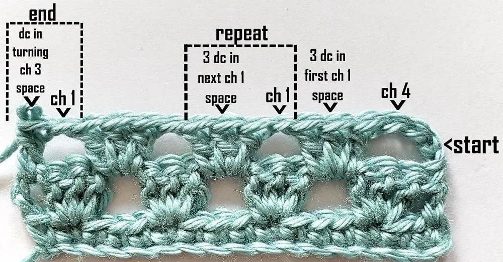 Row 3 of the crochet pattern.