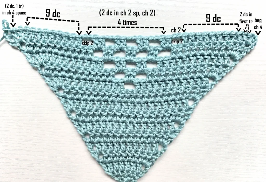 Row five of the crochet pattern.