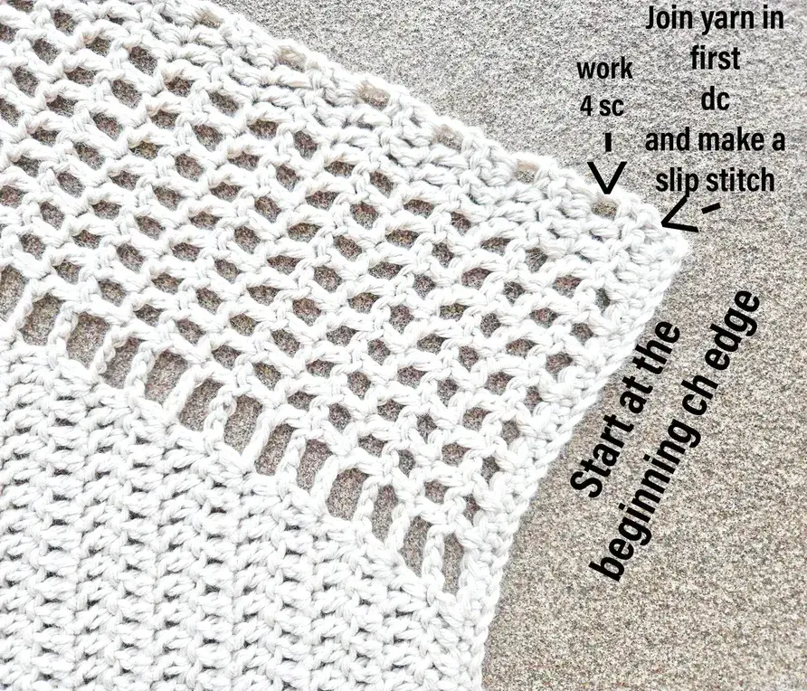 How to work the bottom border of the crochet pattern.